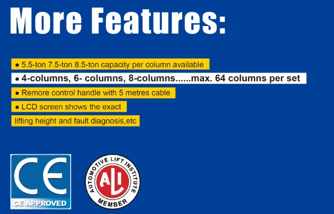 Maxima Fc55 4 Column Double Car Lift Pneumatic  Lifting Column Lift