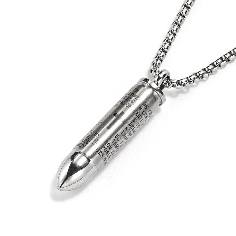 Gold Plated Hip Hop Necklace Unisex Titanium Steel Bullet-Shape Necklace Openable put Bone Ash or Perfume Family Necklace