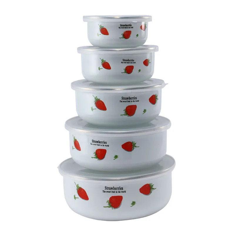 Reoona Pattern 10-18cm Salad Bowl Set Good Quality 5-Piece Enamelware Food Grade Fresh Storage Country Ceramic Dish 5-Piece Set