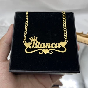 JOUELEI Custom Name Pendant Necklace for Women K18 Gold Cuban Chain Love English Letter Classic Style Stainless Steel Parties
