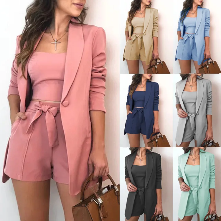 Fashion Solid Color Blazers Shorts 3 Piece Set Women Office Ladies Classy  Blazer Suit - Buy Women Shorts Set,Women Blazer Set,Office Pink 3 Pieces  Tank Top High Waist Shorts Ropa Damas Set