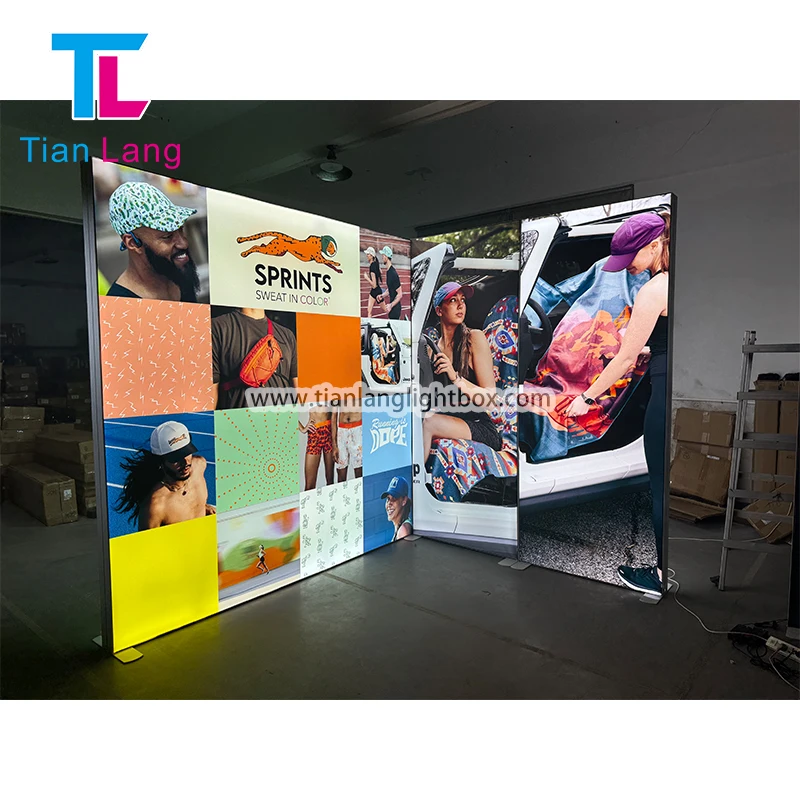 Алуминиев 20x8 Мобилен Портативен Персонализиран Модулен Изложителен LED Фон за Търговски Салон Стойка с Осветление от Тканина