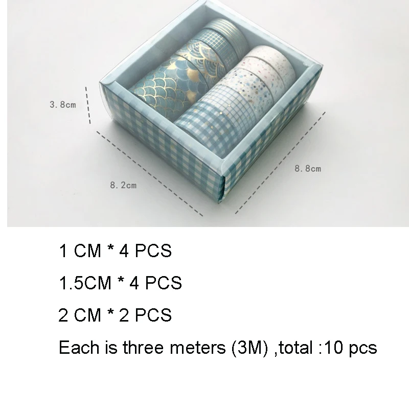 8 Pack Japanese Paper Plain & Grid Washi Tape - 1.5cm & 1cm Widths - 3m  Rolls