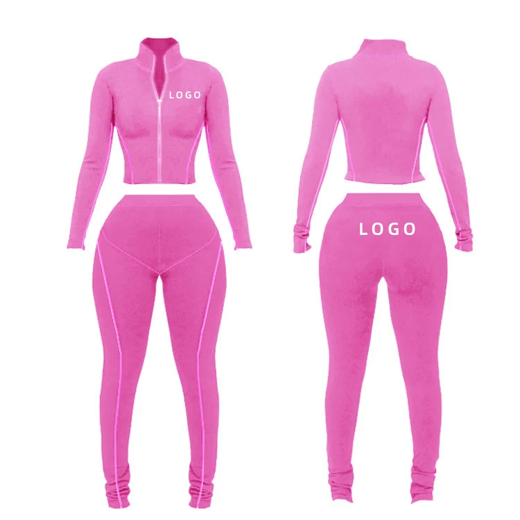 Custom Color Blocking Leggings Sports Jacket Suits Workout Two Pieces Sets Women 2 Piece Yoga Sets for Women