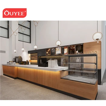 Modern Coffee Shop Interior Design Glass Display Cabinet Decoration Cabinets Store Bar Furniture Design Cafe Counter