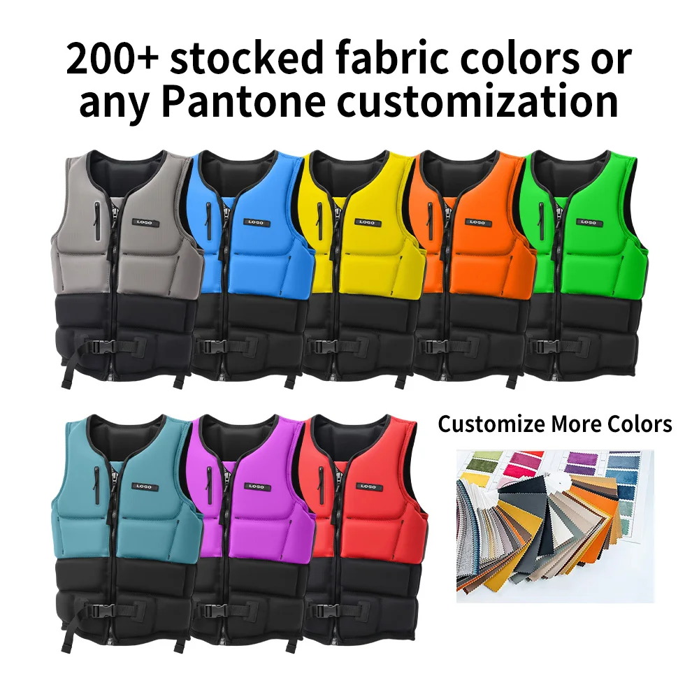 Custom Water Sport Adult Life Jacket Neoprene Wakeboard Vest Lightweight Full Zipper for Surf PWC Jet Boat Ski