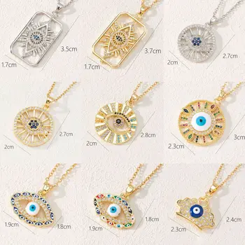 Bulk Fashion Personalized Cute Eyes Necklace Zircon Inlaid Gold Platting Luxury Palm Eye Pendant Necklaces For Women Gifts