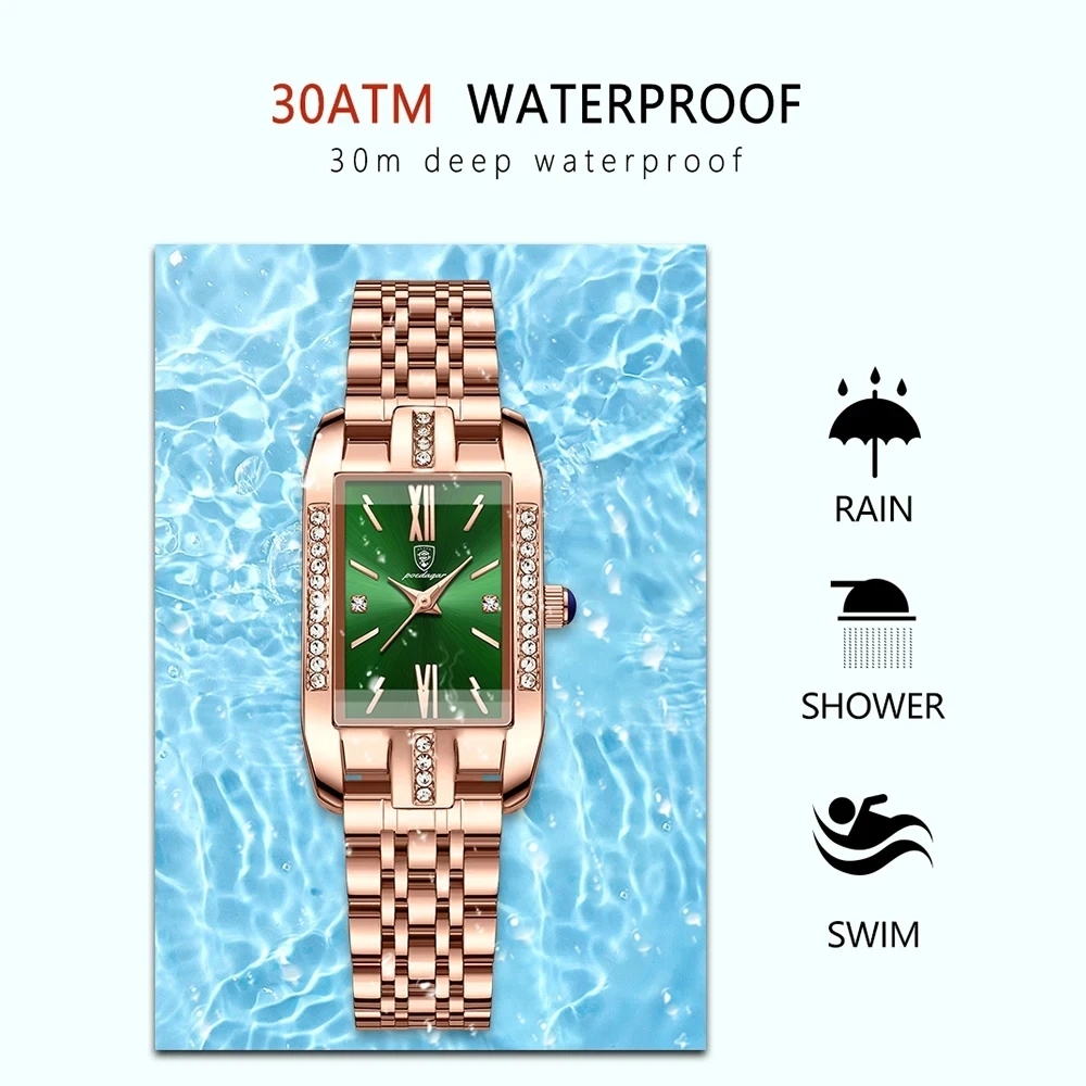 POEDAGAR 365 High Quality Diamond Watch Top Brand Fashion Business Rectangle Waterproof aperçu 3