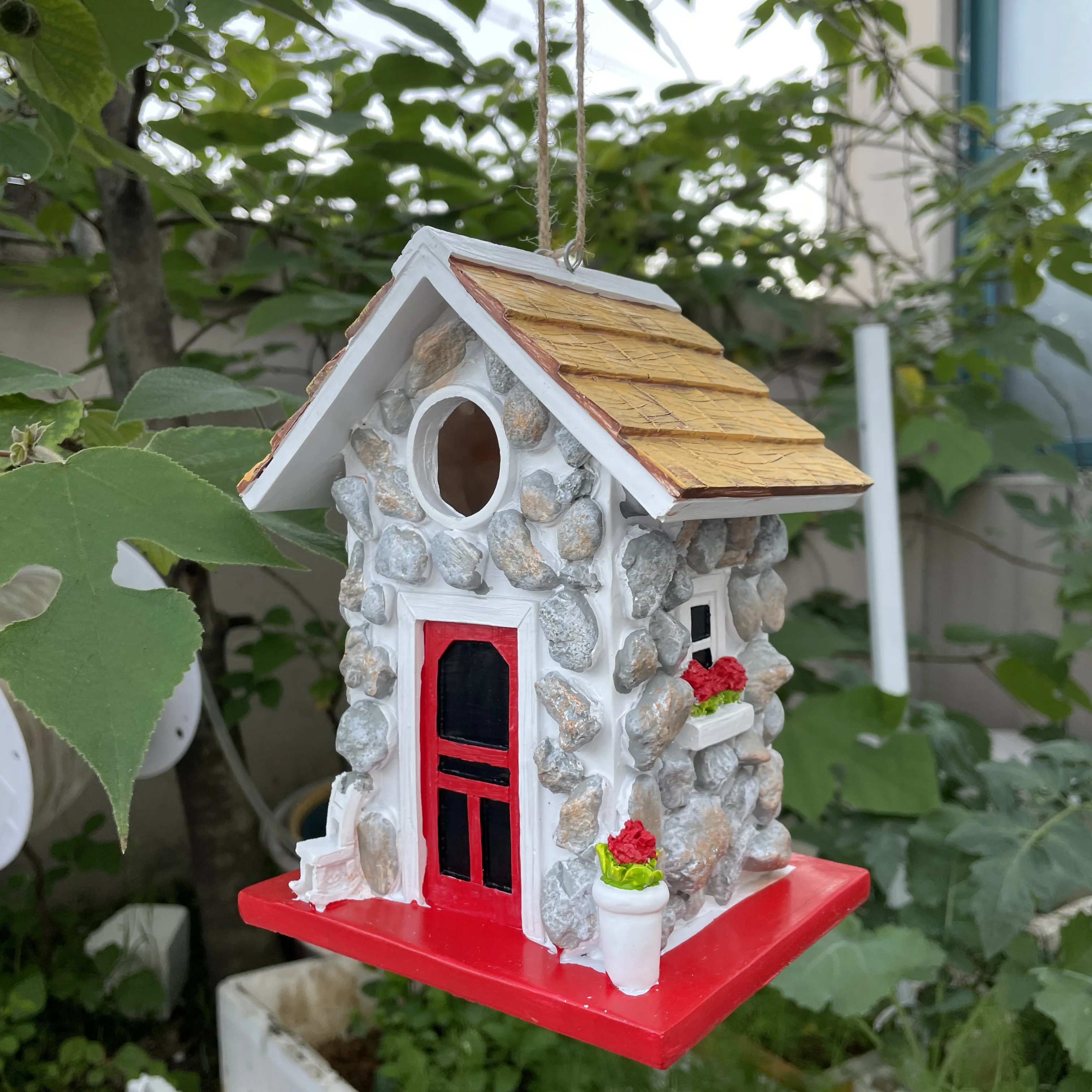Handmade Fieldstone Guest Cottage Birdhouse Outdoor Bird House Indoor Home Decor 