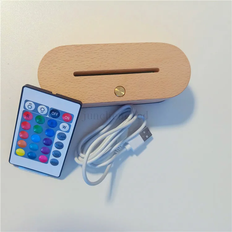 7 Color LED Oval Wooden RGB 3D Lamp Holder Blank Acrylic New Design Wooded 3D Acrylic Lamp Base LED Lamp Night Light