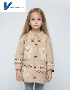 China V-Times Girls' Early Autumn Sweater Trendy Jacquard Knitwear Baby Cardigan Jacket Pattern Decoration Sweet Style for Kids