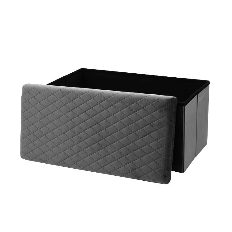 Folding Cube Home Velvet Fabric Beige Footstool Ottoman Storage Box Seat Bench