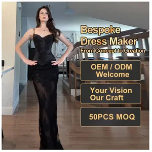 Custom OEM New Women's Dress Set Black Lace Embroidery Two Piece Vest Tops Maxi Long Skirts Women 2 Piece Outfits Skirt Set