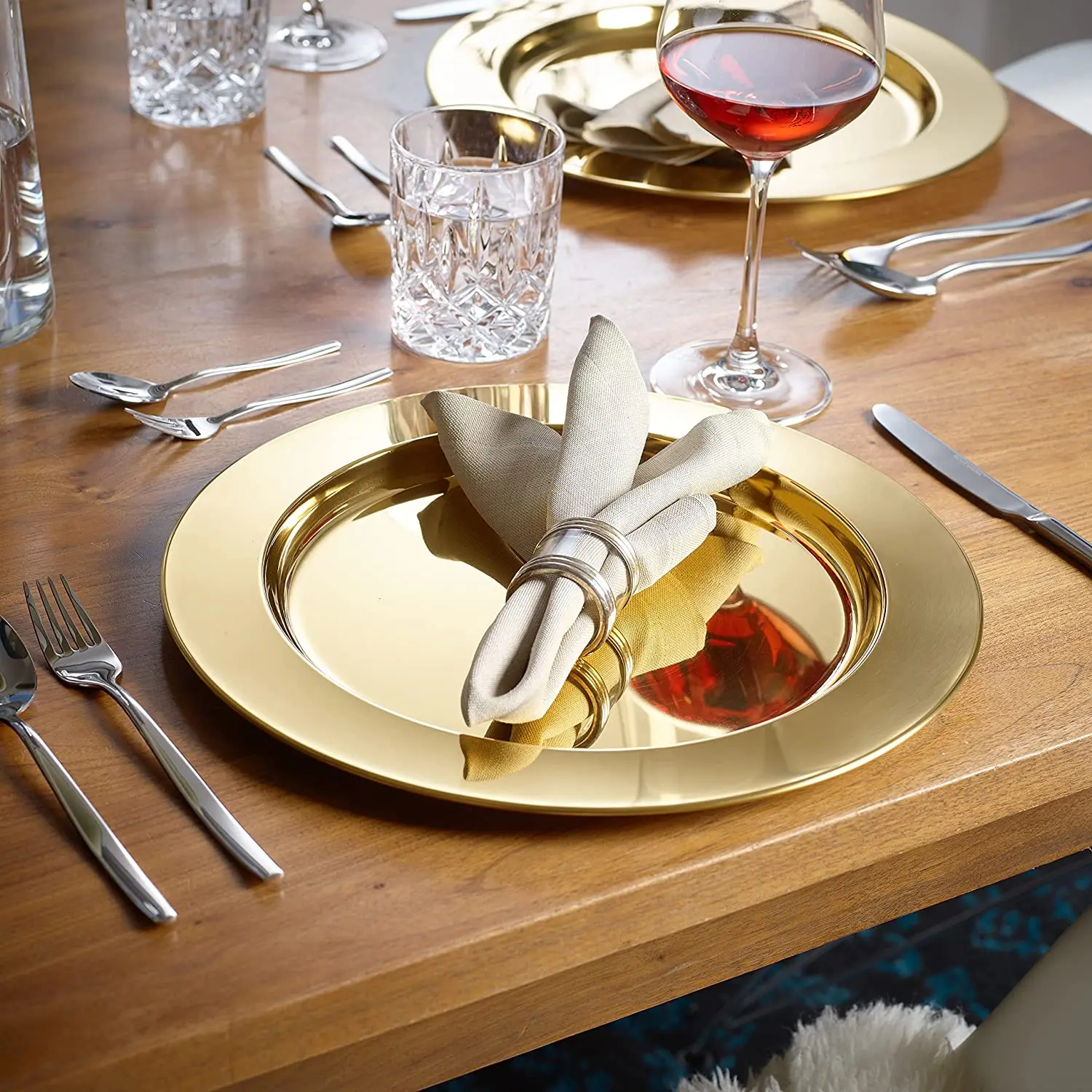 13 Inch Gold Charger Plates Wedding Mirror Polishing Stainless Steel