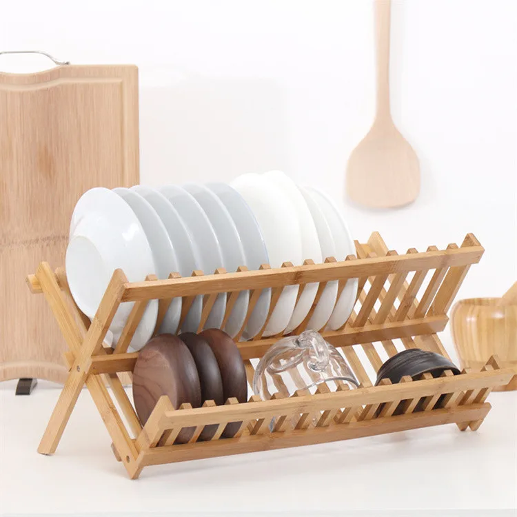 Bowl Dish Draining Rack, Plate Rack Organizer for Cabinet, Wooden