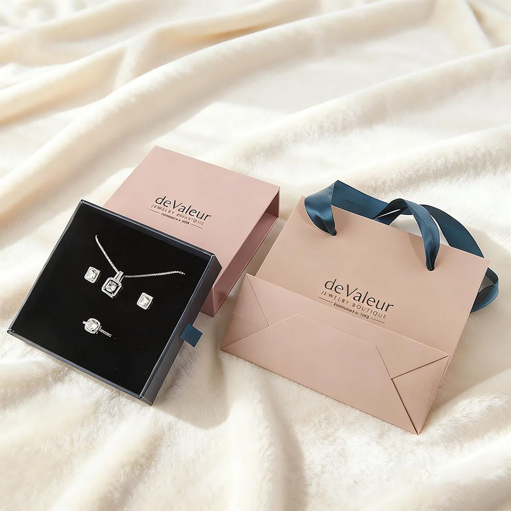 Luxe recyclebare sieradendoos van hard karton – Gepersonaliseerde geschenkverpakking met logo voor ringen, kettingen & oorbellen
