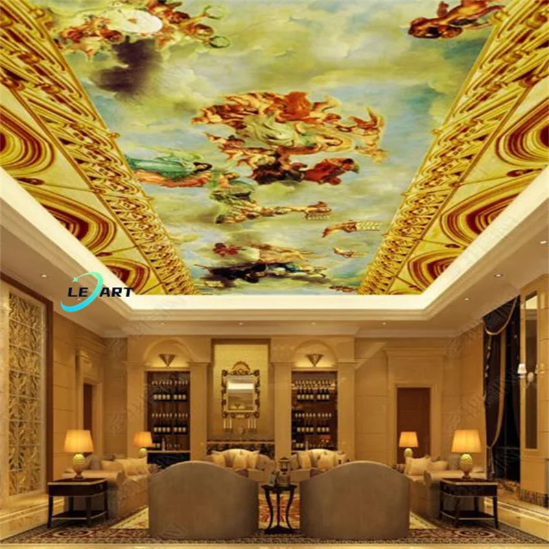 LeArt Plafond Pvc European Palace Style Artistic Decorative Gold Stretch Ceiling Design