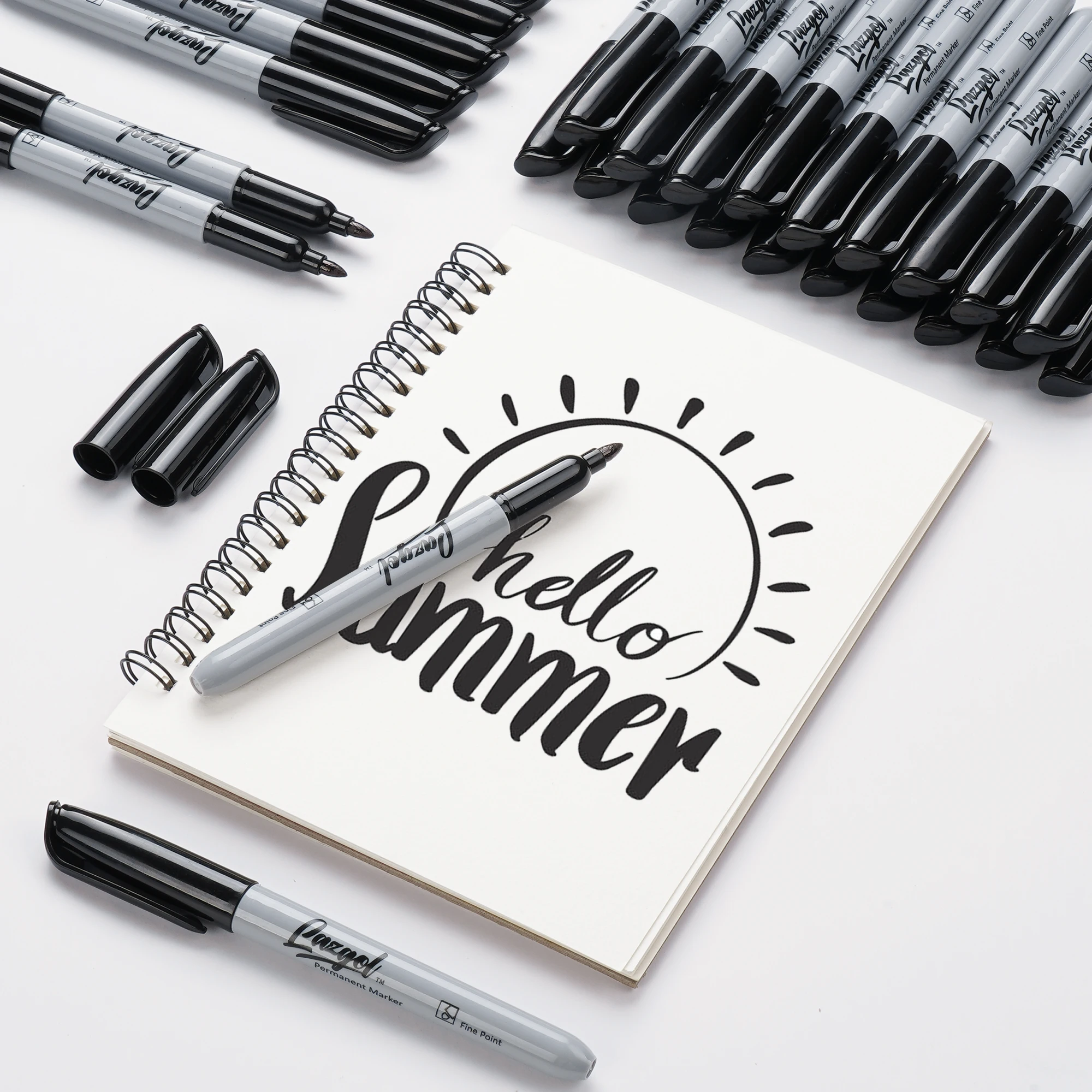 Черный тонкий Перманентный маркер работает на пластике, дереве, камне, металле и стекле