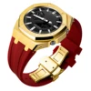 Boîtier doré + bracelet rouge