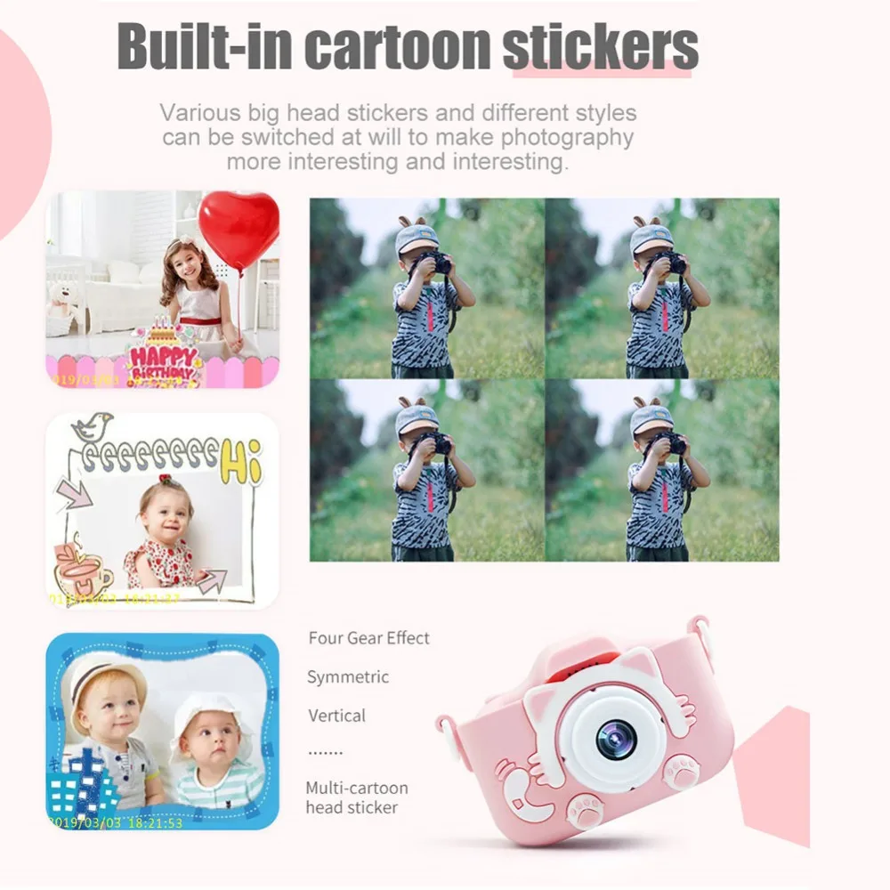 Instant Kids Funny Digital Camera for Kids Cat Cartoon Child Baby Toys with SD Card CMOS Imaging Sensor