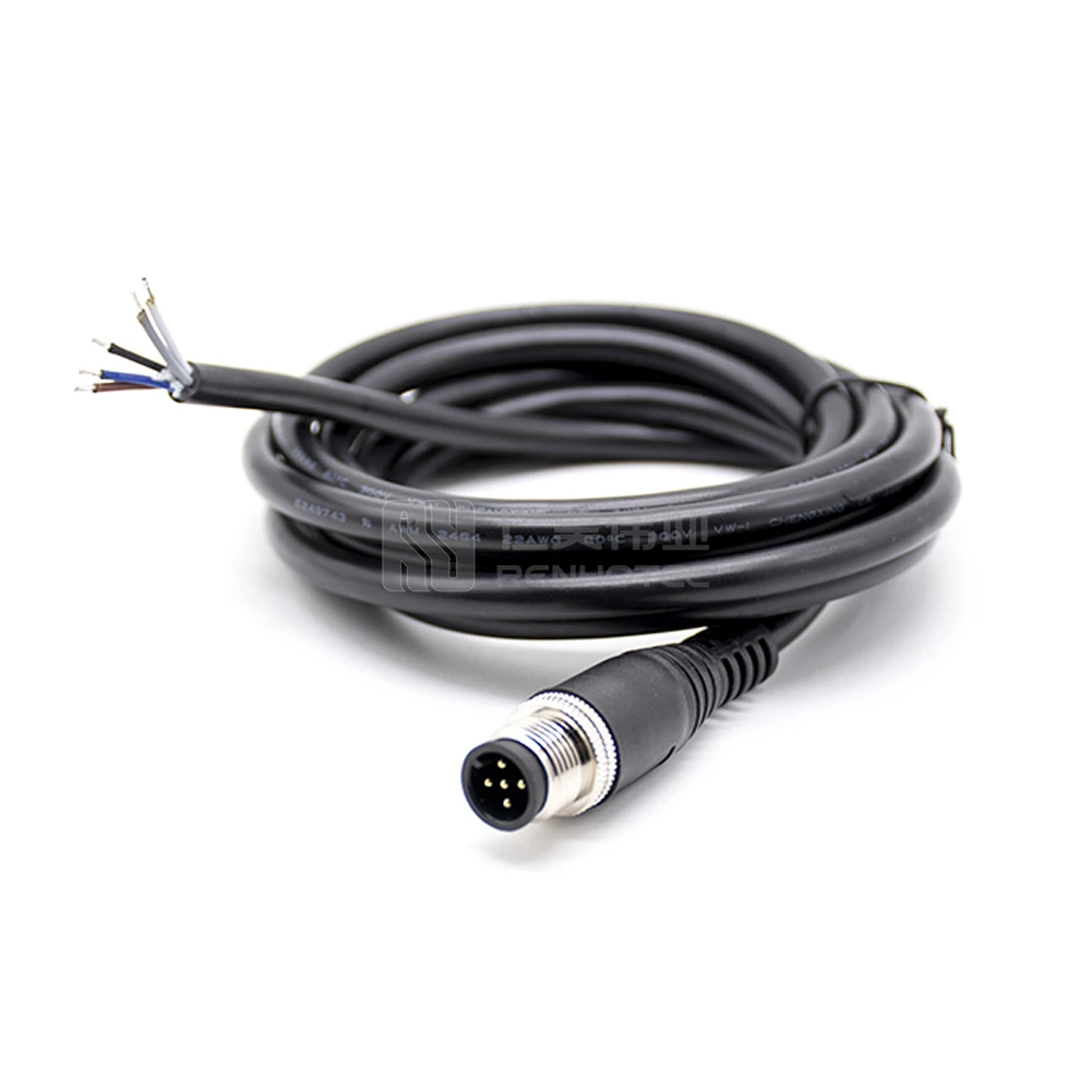 Signal M12 Cable Connector 5 Pin Male Molding Cable Straight Single Ended 1m 2m 5m 10m