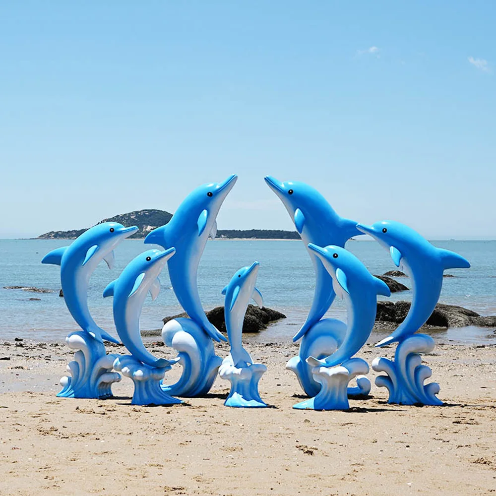 Modern Fiberglass Fish Sculptures Paint Sculpture Dolphin Fiber Glass