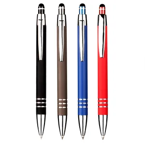 New Soft Rubber Stylus Press Spray Metal Ballpoint Pen With Customized Screen Printing Logo Aluminum Stick for Model Phone