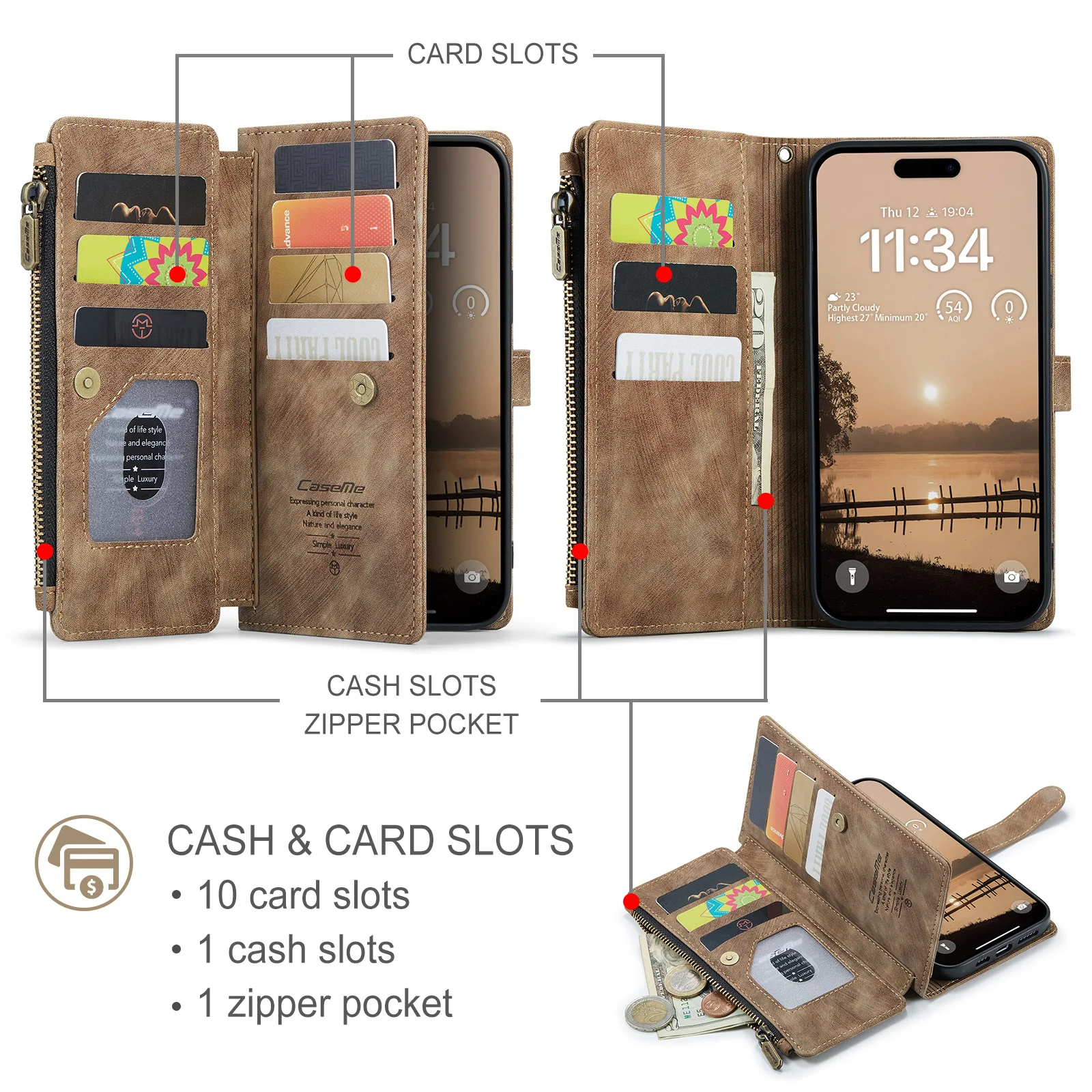 10 Card Slots Stand Magnetic Polyurethane Flip Leather Wallet Phone Case, Suitable For IPhone 17 Air_voghion.com