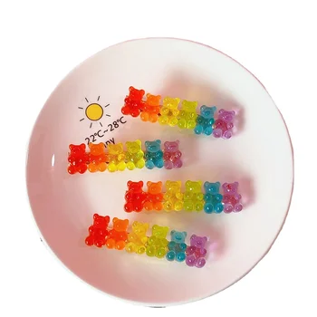 New Fashion Jelly Bear Hairgrip Rainbow Color Hair Pin Accessories Cute Gummy Bear Hair Clips For Kids Women Girls