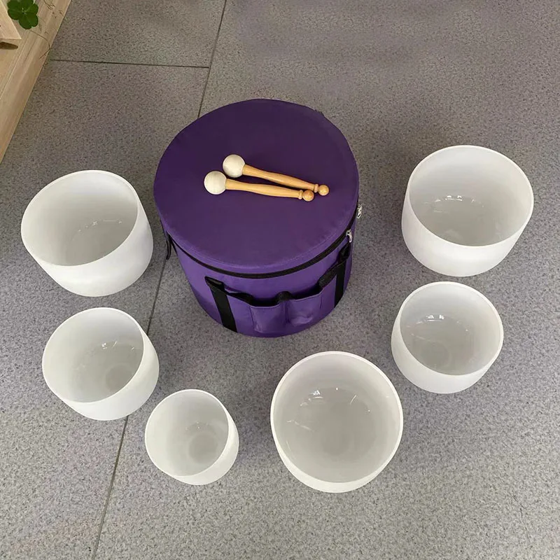 Top Quality 8-14 Set Frosted Quartz Singing Bowl with mallet and carring bags 0