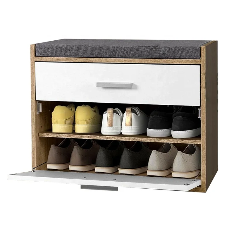 Artiss Shoe Cabinet Bench Shoes Storage Fabric Seat Wooden Rack