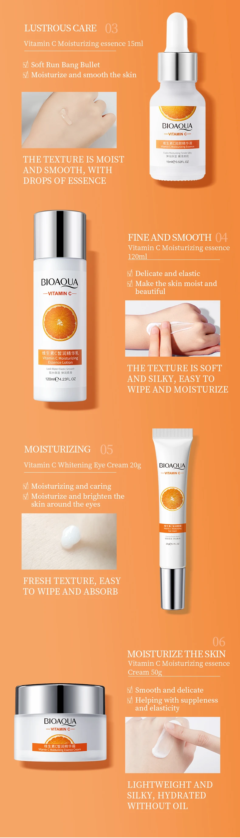 6 Pcs Bioaqua Wholesale Moisturizing Face Cream Whitening Vitamin C