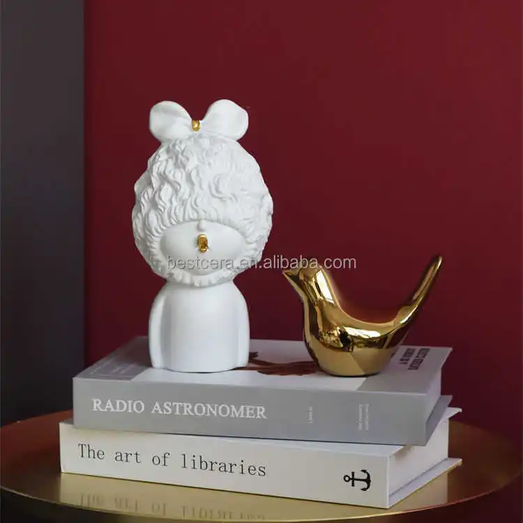 Nordic creative bookshelf ornaments ceramic golden bird statue home decoration living room decor pieces