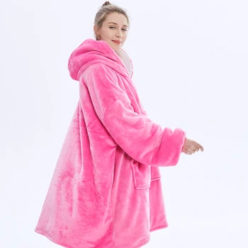 China Factory Custom Oversized Women Comfortable Sherpa Fleece Big Hoodie Blankets Sweatshirt Adult Hooded Blanket With Sleeve