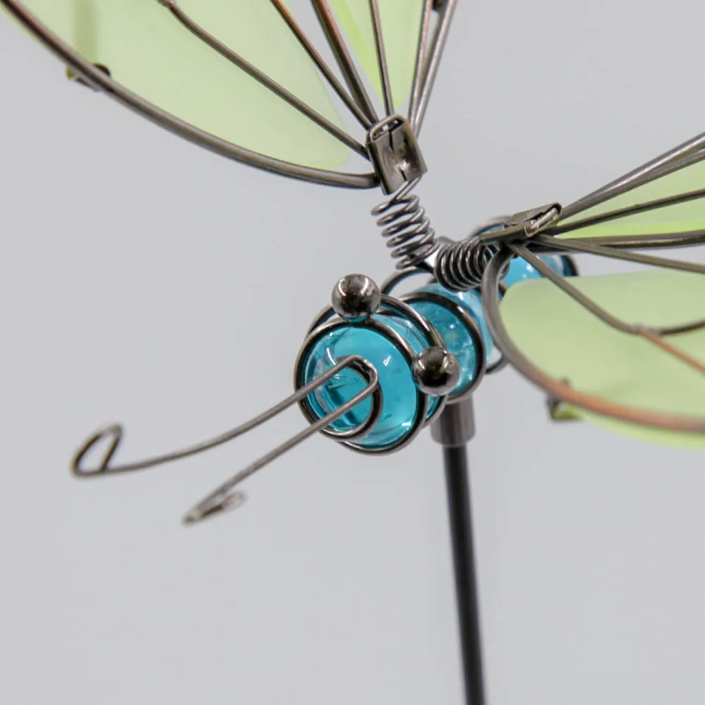 Blue glass eyeballs glow in dark metal connected dragonfly metal  stakes for outdoor   Bule