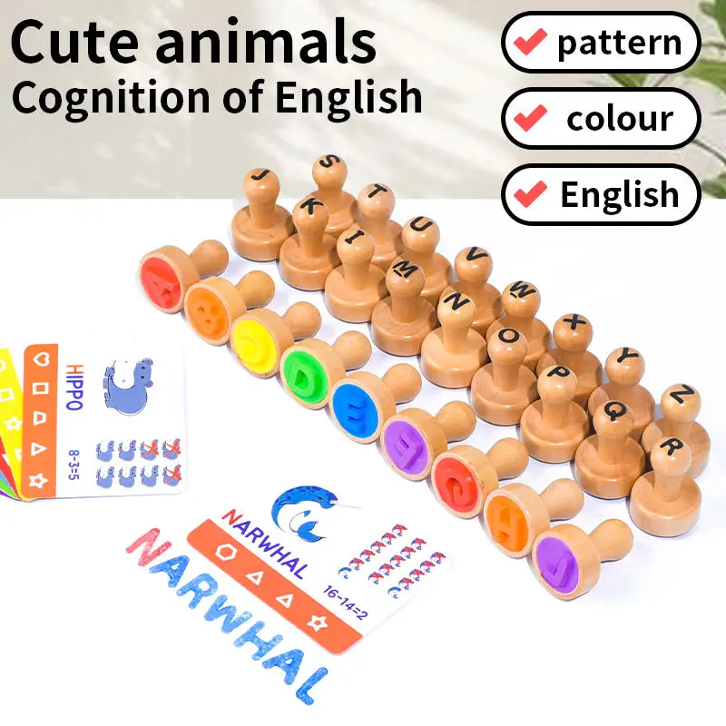 Unisex Montessori-Spielzeug Spaßvolle frühe pädagogische Holzstempel für Alphabet- und Zahlenform-Lernen Hergestellt aus hochwertigem Holz