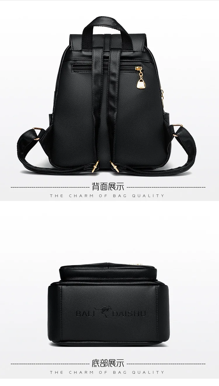 Factory Wholesale Ladies Luxury Design Student School Backpack Bag Large Capacity Leather Handbags for Women