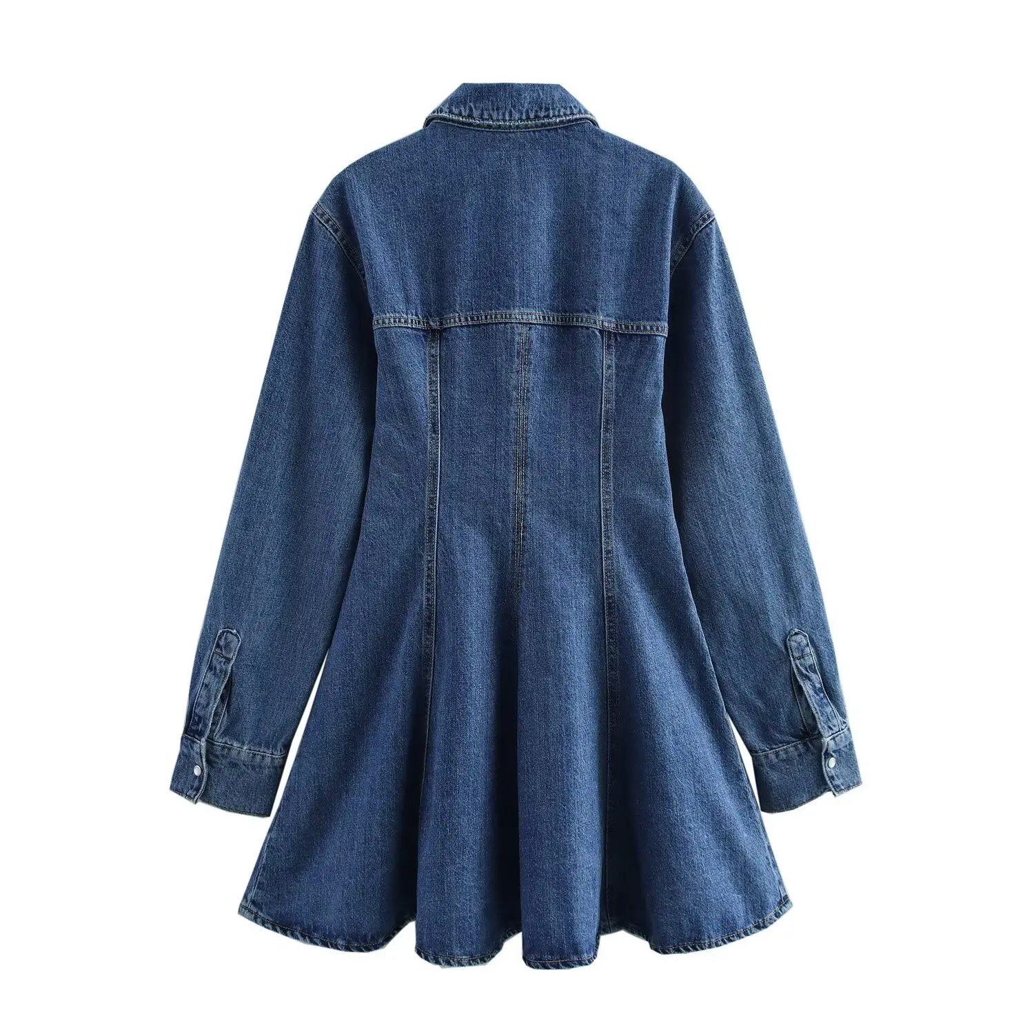 Damekjoler i ny mote: mini-kledning i jeansstoff med joker-mønster, revers og knapper, retro-stil med lange ermer, vestidos Eden