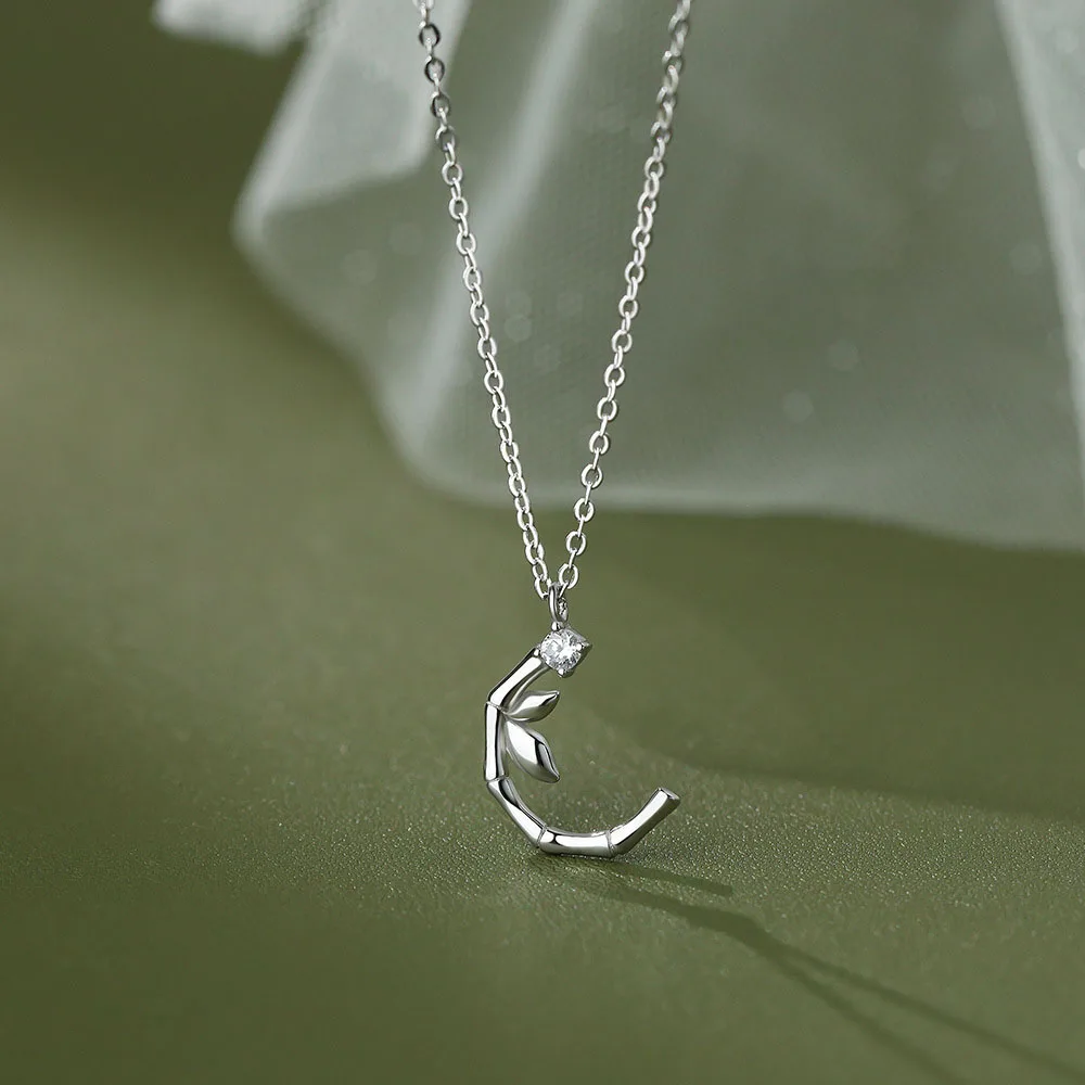 Korean Style S999 Sterling Silver Bamboo Pendant Necklaces for