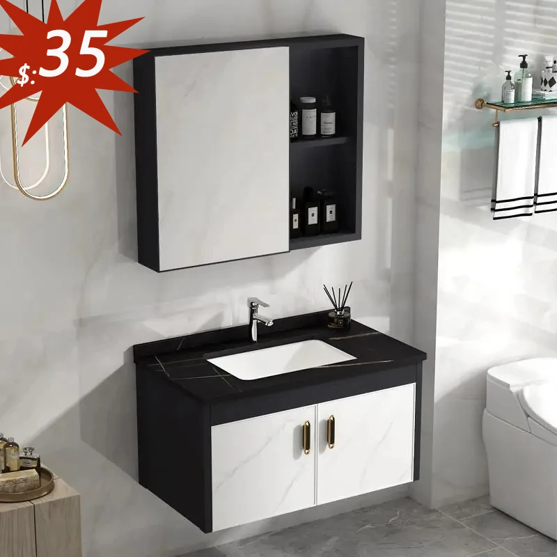 Hotel furniture bathroom vanity sink aluminum cabinet sintered stone wash basin modern bathroom cabinet with mirror