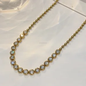 Custom Vintage-Inspired Lab Diamond Necklace - 18K Gold 29.76g 16cm Staggered Collar Chain