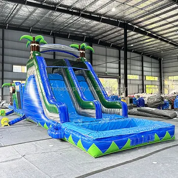 Camouflage wipeout giant inflatable obstacle course floating bounce house with water slide for adults and kids