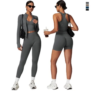 Custom Logo Soft Active Wear Sportswear 5 Pieces Sets Gym Fitness Yoga Suit