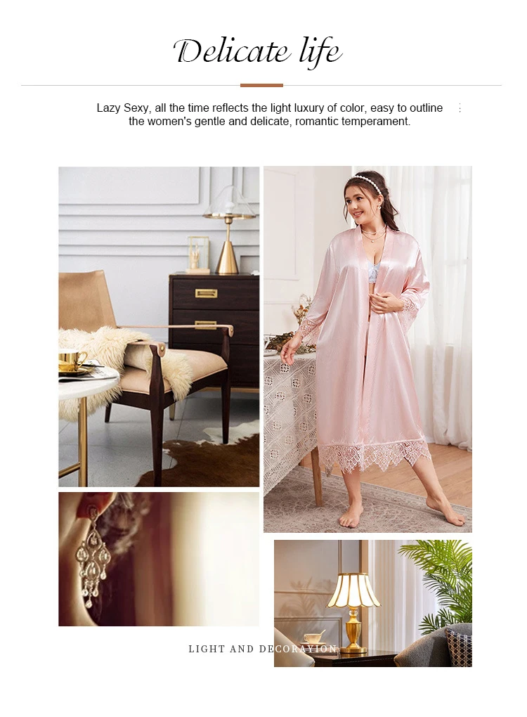 Nantex Custom Logo Satin Robes Plus Size Women Night Dress Lace Trim nantex-custom-logo-satin-robes-plus-size-women-night-dress-lace-trim