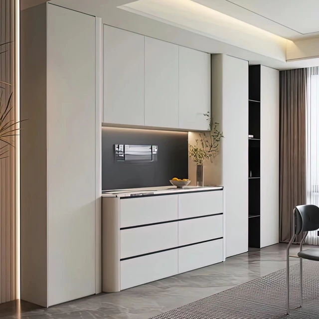 Customized Large Capacity Wood Wine Cabinet with Drawers for Home Bar Living Room Personalized Furniture for Hotels Warehouses