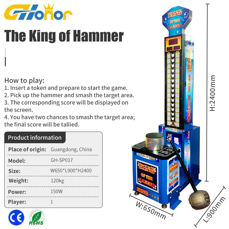 Big Punching Boxing Hercules Hammer Hitting Hammer Coin Operated Redemption Arcade Sports Game Machine