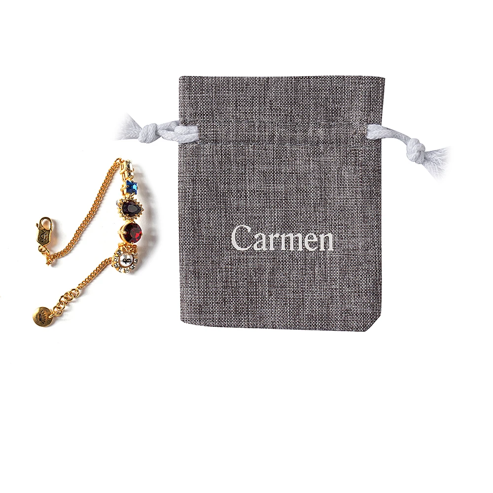 Eco-Friendly Recyclable Custom Logo Printed Jute Jewelry Bag Drawstring Gunny Sack Bag Jute Gift Candle Linen Pouch