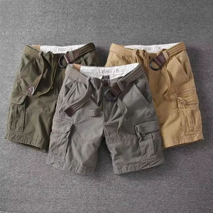 Men's Casual Workwear Shorts All-Cotton Loose Quarter-Length Pants with Versatile Pockets Solid Pattern for Summer