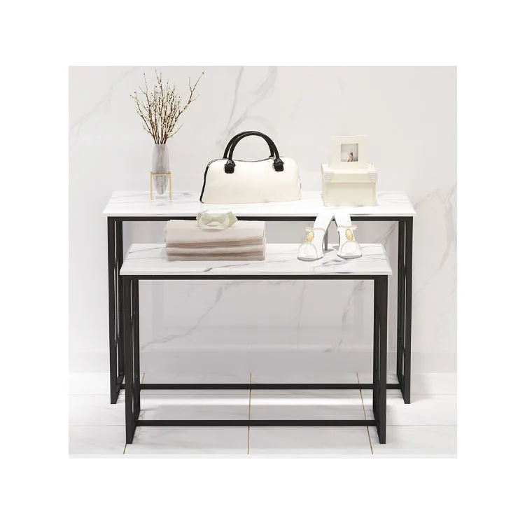 2 in 1 Limestone Nesting Table Laminated Wood Marble Style Display Natural Stone Nesting Table Leg Table of 2 Nesting Retail Set