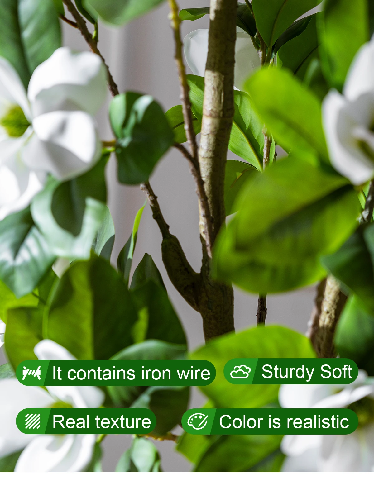 Realistic PE Artificial Magnolia Camellia Bonsai Tree Plastic Flower Indoor/Outdoor Wedding Birthday Party Landscaping details